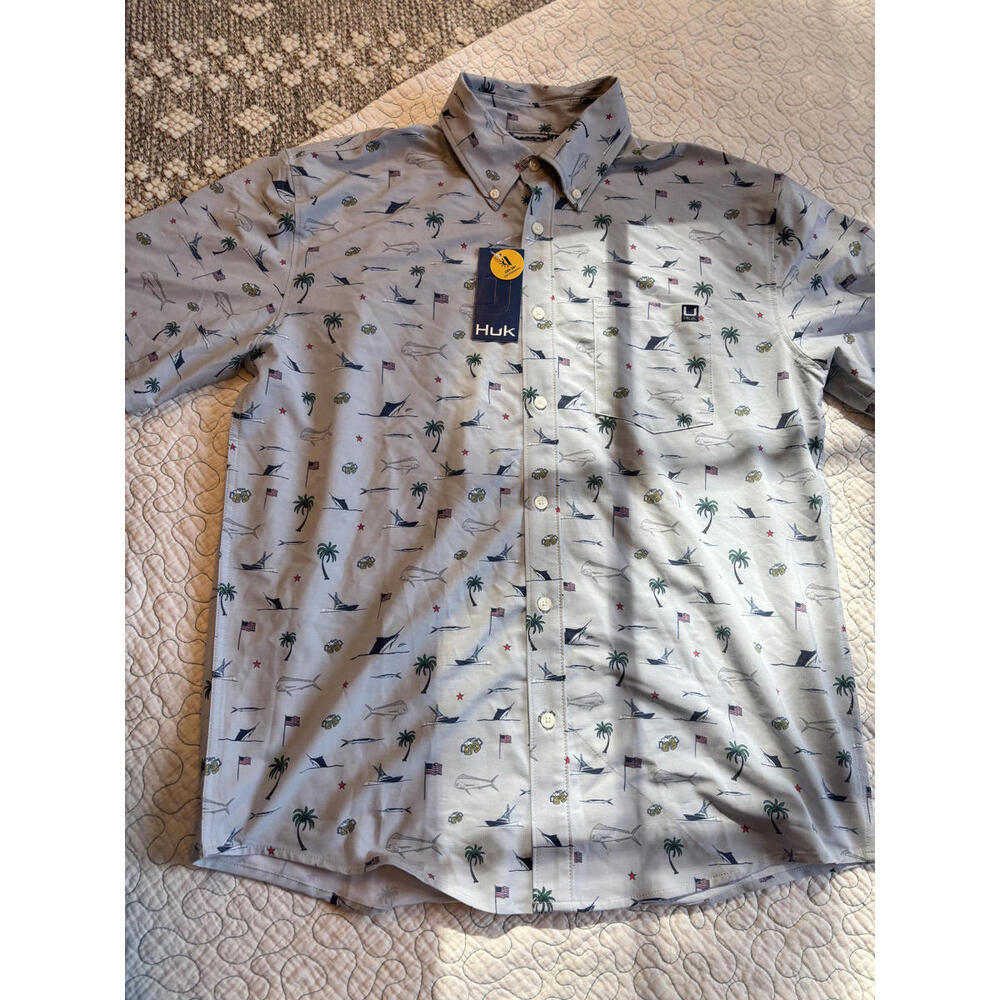 Huk Men's Button-Up Shirt with Nautical Print Size‎ Medium